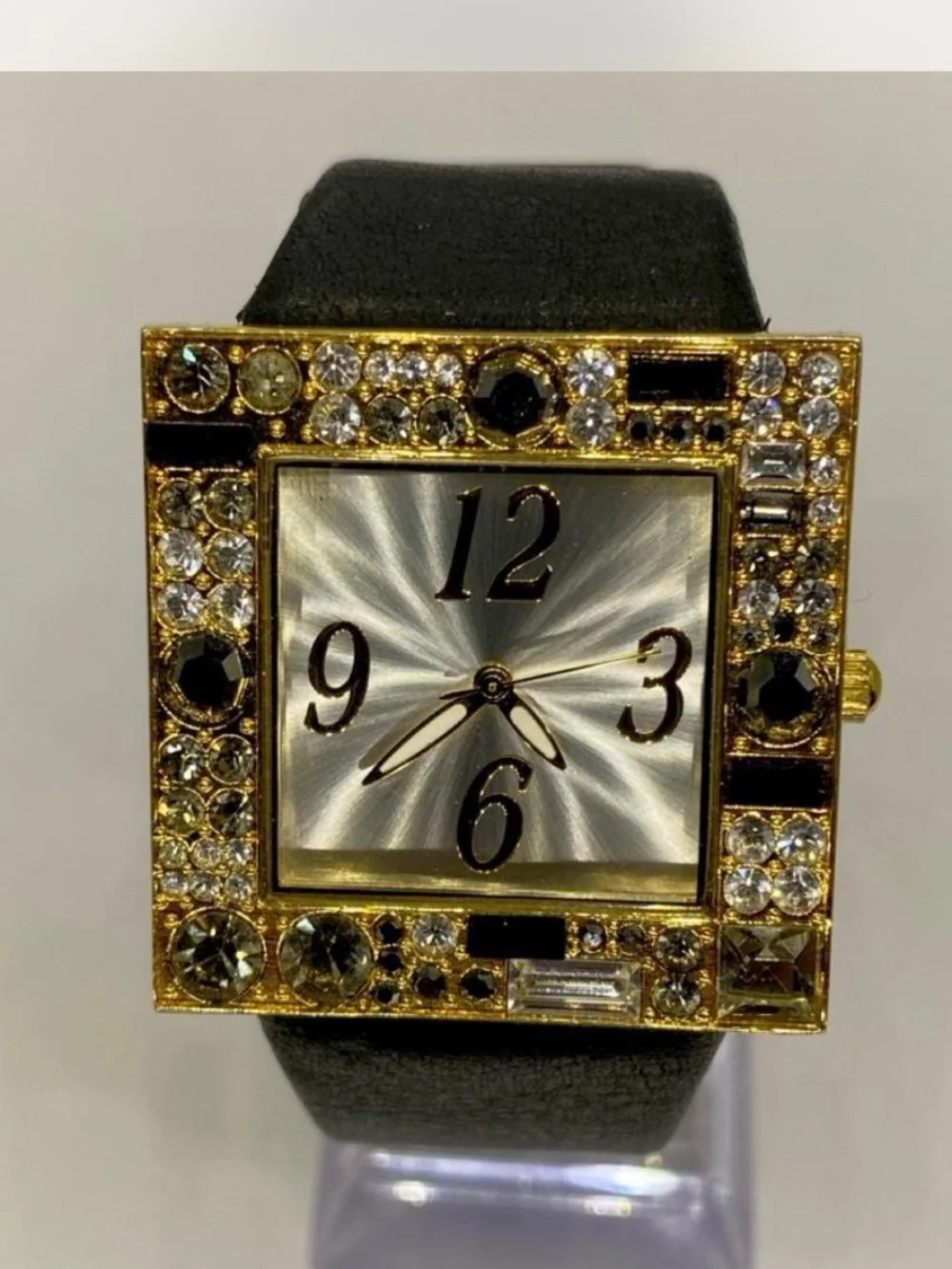 Gold-Tone Square *** Iced  Crystal Accent Women's Watch ^^^ Cocktail Time 🍸